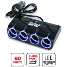 Разветвитель AVS Разветвитель прикуривателя 12/24 (на 4 выхода+2USB) CS410U