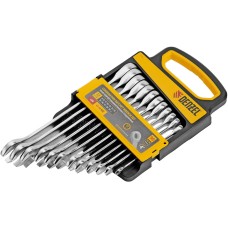 Набор ключей DENZEL Набор ключей комбинированных трещоточных 6-19 мм, 12 шт., CrV, матовый хром 14722