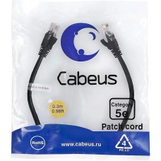 CABEUS Патч-корд PC-UTP-RJ45-CAT.5E-0.3M-BK U/UTP RJ-45 вил.-вилка RJ-45 кат.5E 0.3м черный ПВХ