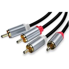 PREMIER Кабель соединительный аудио 5-304 1.5 2хRCA (m)/2хRCA (m) 1.5м. позолоч.конт. черный/серый