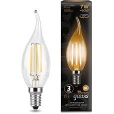 GAUSS Лампа светодиодная Filament 7Вт цок.:E14 свеча 220B св.свеч.бел.теп. CF35 (упак.:1шт) (104801107)