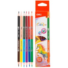 DELI Карандаши цв. EC00500 ColoRun двухцвет. липа 12цв. коробка/европод. (6шт)