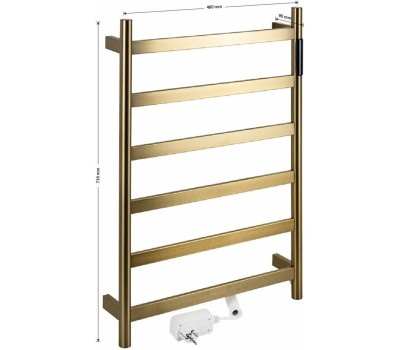 Полотенцесушитель электрический KRAFTTE 44047 ЛЕСЕНКА под бронзу матовый 480х730х90 мм, на 6 перекладин, 75 W, 220V/50 Hz нерж. сталь