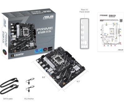 Материнская плата ASUS PRIME B760M-R D4, LGA1700 2xDDR4 4xSATA3 2xM.2 RAID VGA HDMI mATX