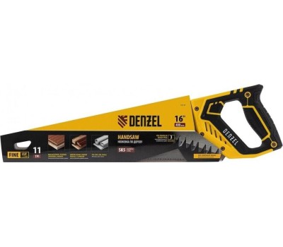 Ножовка DENZEL Ножовка по дереву, 400 мм, 11 TPI, зуб 3D, двухкомпонентная рукоятка 24146