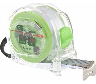 Рулетка СИБРТЕХ Рулетка Кварц,прозрачный корпус,амортизатор,5 м х 25 мм 32522