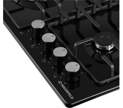 Варочная панель газовая MAUNFELD Газовая варочная панель EGHE.64.3STS-EB/G, 4 конфорки, эмалированная сталь, черный