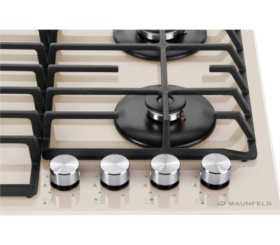Варочная панель газовая MAUNFELD Газовая варочная панель EGHG.64.6CBG/G, 4 конфорки, закаленное стекло, бежевый