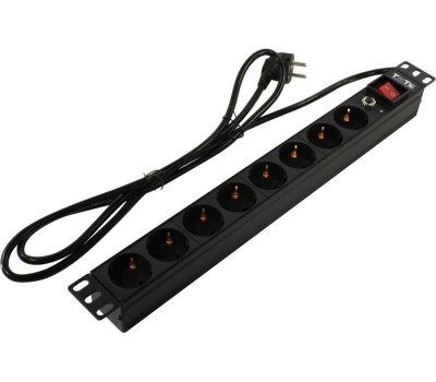 LANMASTER Блок распределения питания TWT-PDU19-16A8P-1.8, горизонт.размещ., SchukoХ8, Тип вход. тока 16A, 1.8м