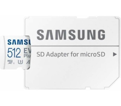 Карта памяти SAMSUNG Карта памяти microSDXC UHS-I EVO Plus 512 ГБ, 160 МБ/с, Class 10, MB-MC512SA, 1 шт., переходник SD