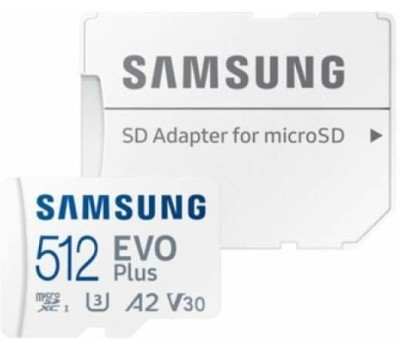Карта памяти SAMSUNG Карта памяти microSDXC UHS-I EVO Plus 512 ГБ, 160 МБ/с, Class 10, MB-MC512SA, 1 шт., переходник SD
