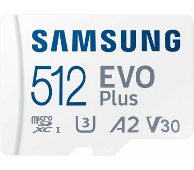 Карта памяти SAMSUNG Карта памяти microSDXC UHS-I EVO Plus 512 ГБ, 160 МБ/с, Class 10, MB-MC512SA, 1 шт., переходник SD