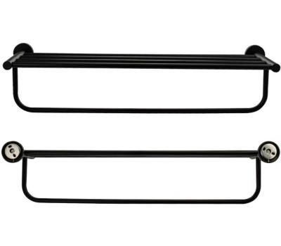 GFmark - Полка для полотенца с опорой, большая, из нержавеющей стали, на круглом основании, цвет ЧЁРНЫЙ. 82142