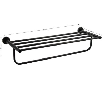 GFmark - Полка для полотенца с опорой, большая, из нержавеющей стали, на круглом основании, цвет ЧЁРНЫЙ. 82142