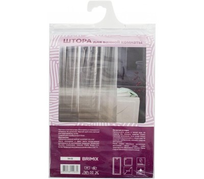 BRIMIX - Шторка для ванной комнаты виниловая ЭВА, с 3Д эффектом, рельеф кожа, 12 прозрачных колец в комплекте 04-02