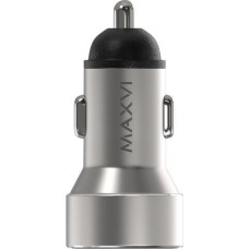 ЗАРЯДНЫЕ УСТРОЙСТВА В ПРИКУРИВАТЕЛЬ MAXVI CCM-M602PD LED metallic silver 6A, 1xUSB, 1xType-C, QC3.0