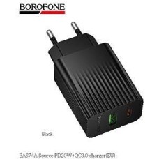СЗУ BOROFONE (6941991122750) BAS74A 1USB+1Type-C 3.0A QC3.0 PD 20W Black