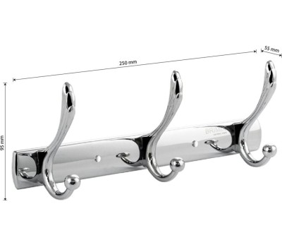 Аксессуары для ванной комнаты и туалета BRIMIX 563 Крючок для полотенца на планке 3шт - усиленный (3)