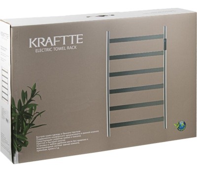 Полотенцесушитель электрический KRAFTTE 44044 ХРОМ, матовый, ЛЕСЕНКА, 480 х 730 х 90 мм, на 6 перекладин, 75 W, 220V / 50 Hz, из нержавеющей стали, с