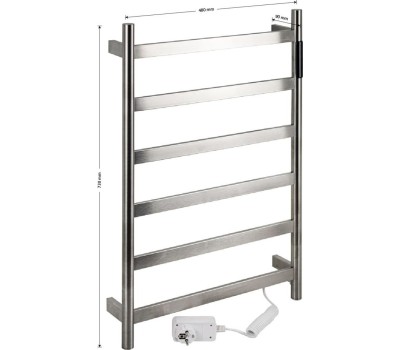 Полотенцесушитель электрический KRAFTTE 44044 ХРОМ, матовый, ЛЕСЕНКА, 480 х 730 х 90 мм, на 6 перекладин, 75 W, 220V / 50 Hz, из нержавеющей стали, с