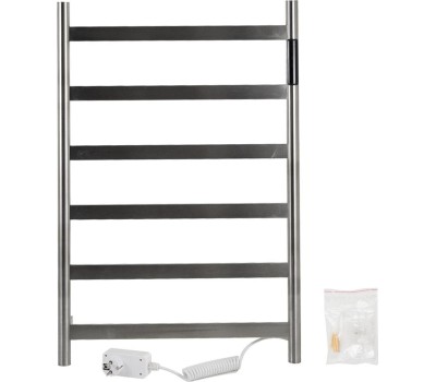 Полотенцесушитель электрический KRAFTTE 44044 ХРОМ, матовый, ЛЕСЕНКА, 480 х 730 х 90 мм, на 6 перекладин, 75 W, 220V / 50 Hz, из нержавеющей стали, с