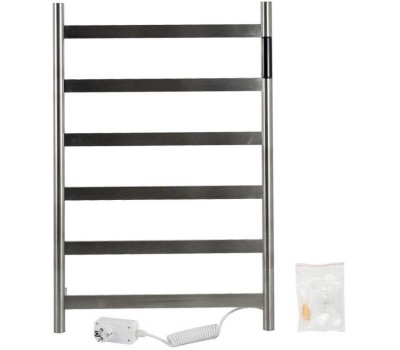 Полотенцесушитель электрический KRAFTTE 44044 ХРОМ, матовый, ЛЕСЕНКА, 480 х 730 х 90 мм, на 6 перекладин, 75 W, 220V / 50 Hz, из нержавеющей стали, с