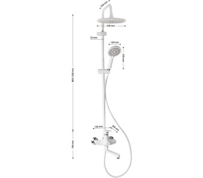 Душевые системы BRIMIX 30556 Смеситель + стойка душевая ''тропический душ'' с двумя лейками, с длинным изливом, корпус матовый АБС пластик, цвет БЕЛЫЙ