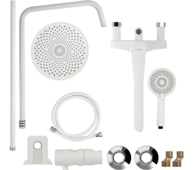 Душевые системы BRIMIX 30556 Смеситель + стойка душевая ''тропический душ'' с двумя лейками, с длинным изливом, корпус матовый АБС пластик, цвет БЕЛЫЙ