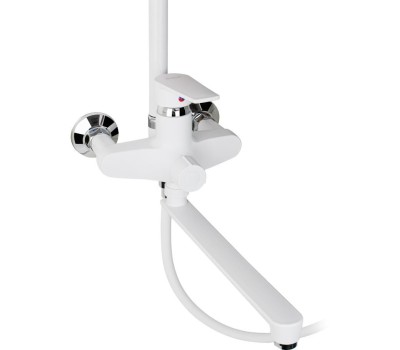 Душевые системы BRIMIX 30556 Смеситель + стойка душевая ''тропический душ'' с двумя лейками, с длинным изливом, корпус матовый АБС пластик, цвет БЕЛЫЙ