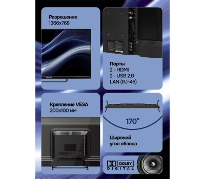 Телевизор NOVIS NTV-H3229TS HD SMART TV Яндекс Безрамочный