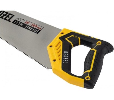 Ножовка DENZEL Ножовка по дереву, 500 мм, 9 TPI, зуб 3D, двухкомпонентная рукоятка 24147