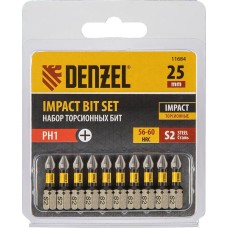 Набор бит DENZEL Набор бит торсионных PH1x25 мм, лазерная обработка шлица, сталь S2, 10 шт. 11684