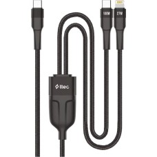 TTEC Кабель для зарядки и передачи данных AlumiCable Duo USB-C To USB-C&Lightning Fast Charge 100W Cable. Длина: 150см. Цвет: черный