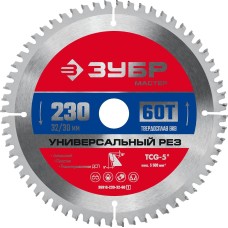 ЗУБР Универсальный рез, 230 x 32/30 мм, 60Т, пильный диск по алюминию (36916-230-32-60)
