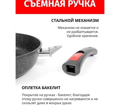Сковорода НЕВА МЕТАЛЛ ПОСУДА L18028i а/пр литая 28см съемн/руч индукция Гранит 550000526