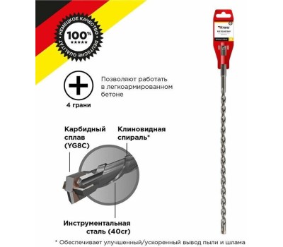 KRANZ (KR-91-0812) Бур по бетону 10x310x250 мм крестовая пластина SDS PLUS