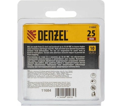 Набор бит DENZEL Набор бит торсионных PH1x25 мм, лазерная обработка шлица, сталь S2, 10 шт. 11684