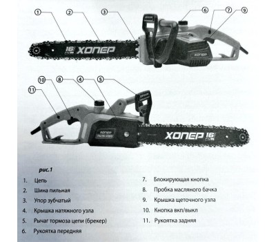 Пила электрическая цепная ХОПЕР ПЦ-16/2200 (2200W, шина 16 , тормоз цепи)
