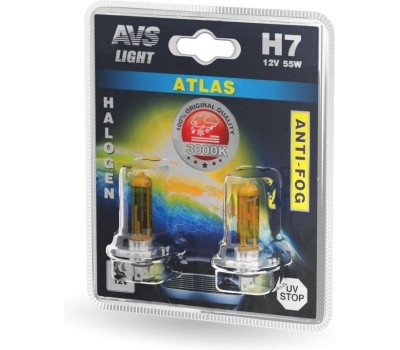 Лампа галогенная AVS /ATLAS ANTI-FOG/желтый H7,12V.55W.блистер 2шт