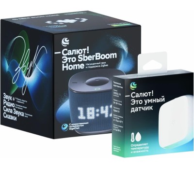 SBER Умная колонка Boom Home SBDV-00171D, 8Вт, с Салют, синий + Датчик температуры и влажности