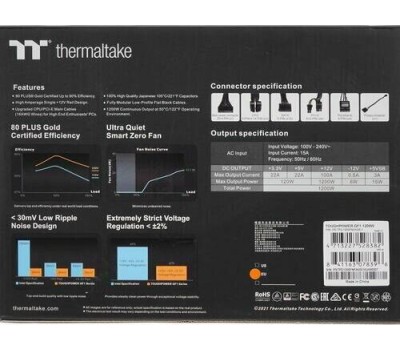 THERMALTAKE Блок питания Toughpower GF1, 1200Вт, 80 PLUS GOLD, 140мм, черный, retail [ps-tpd-1200fnfage-1]