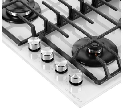 Варочная панель газовая MAUNFELD Газовая варочная панель EGHG.64.6CW/G, 4 конфорки, закаленное стекло, белый