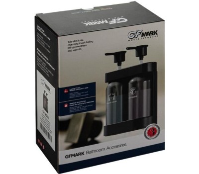 GFmark - Дозатор для жидкого мыла, антивандальный, двойной ( 2 х 380 мл ), из высокопрочного АБС пластика, цвет корпуса ЧЕРНЫЙ. 6232