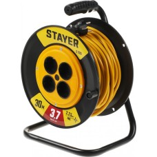 STAYER Удлинитель силовой 55070-30 2x2.5кв.мм 4розет. 30м ПВС 10A катушка желтый