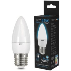 GAUSS Лампа светодиодная 103102307 6.5Вт цок.:E27 свеча 220B св.свеч.бел.хол. (упак.:10шт)