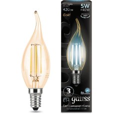 GAUSS Лампа филам. Filament 5Вт цок.:E14 свеча 220B св.свеч.бел.нейт. (упак.:10шт) (104801805)