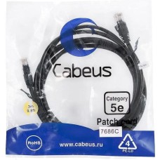 Патч-корд CABEUS Патч-корд PC-UTP-RJ45-CAT.5E-3M-BK-LSZH U/UTP RJ-45 вил.-вилка RJ-45 кат.5E 3м черный LSZH