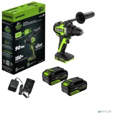 Greenworks GD24DD90 Дрель-шуруповерт аккумуляторная, 24V, 90 Нм, бесщеточная, 45/90Нм,2х4Ач,ЗУ,кор [3707507CUD]