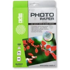 Фотобумага CACTUS Фотобумага CS-GA520050 A5/200г/м2/50л./белый глянцевое для струйной печати