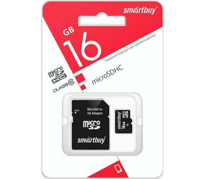 Карта памяти SMARTBUY (SB16GBSDCL10-01LE) MicroSDHC 16GB Class10 LE + адаптер
